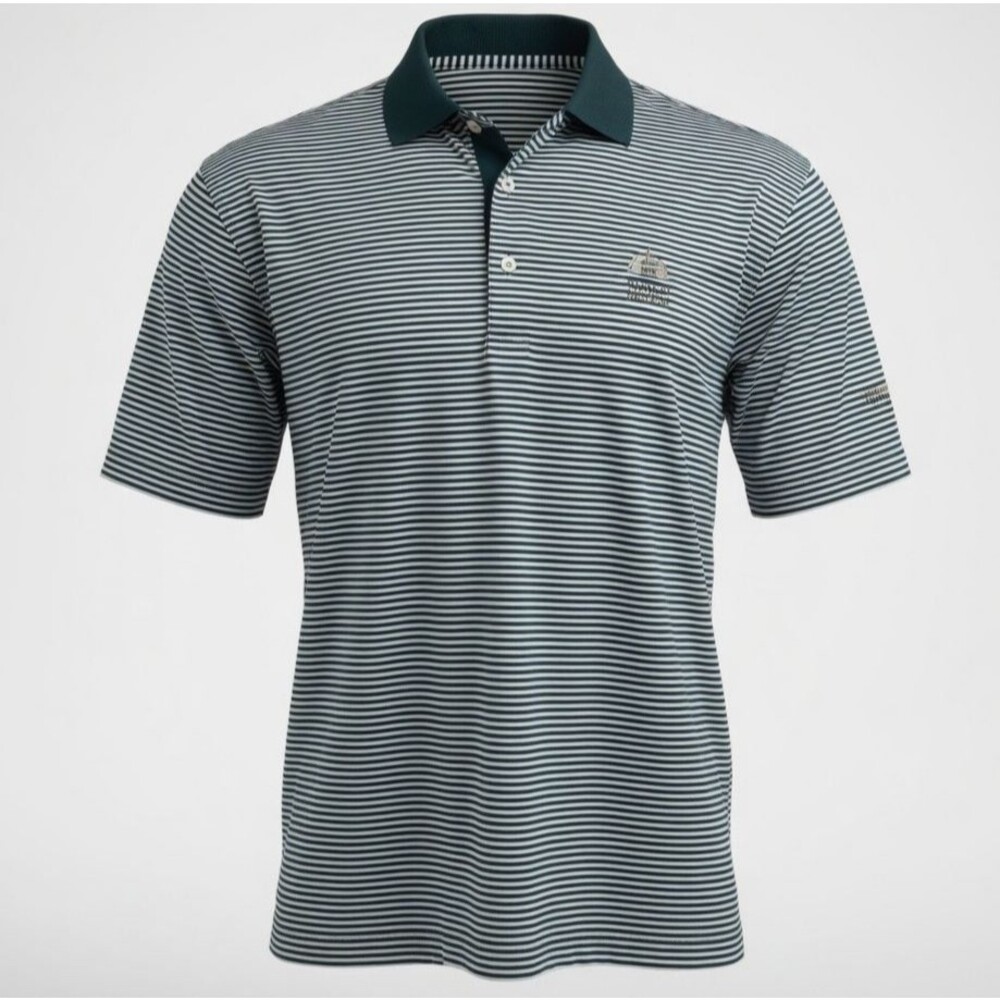 Men’s Golf Shirt EUC Robert Trent Jones Trail Ross Bridge Striped Size Large